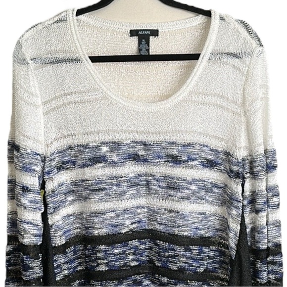 ALFANI Lightweight Ombre Stripe Semi-Sheer Sweater Tunic Sequined Casual Chic XL - Picture 3 of 14